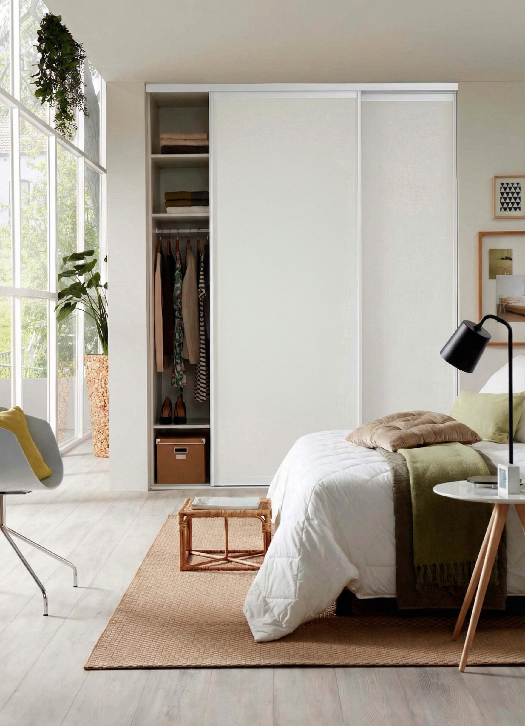 Schiebetürbausatz mit Weiß Matt lackiertem Rahmentyp E | Für Schrank- und Nischentüren jeder Art | Individuell zusammenstellen | Asymmetrisches, la...