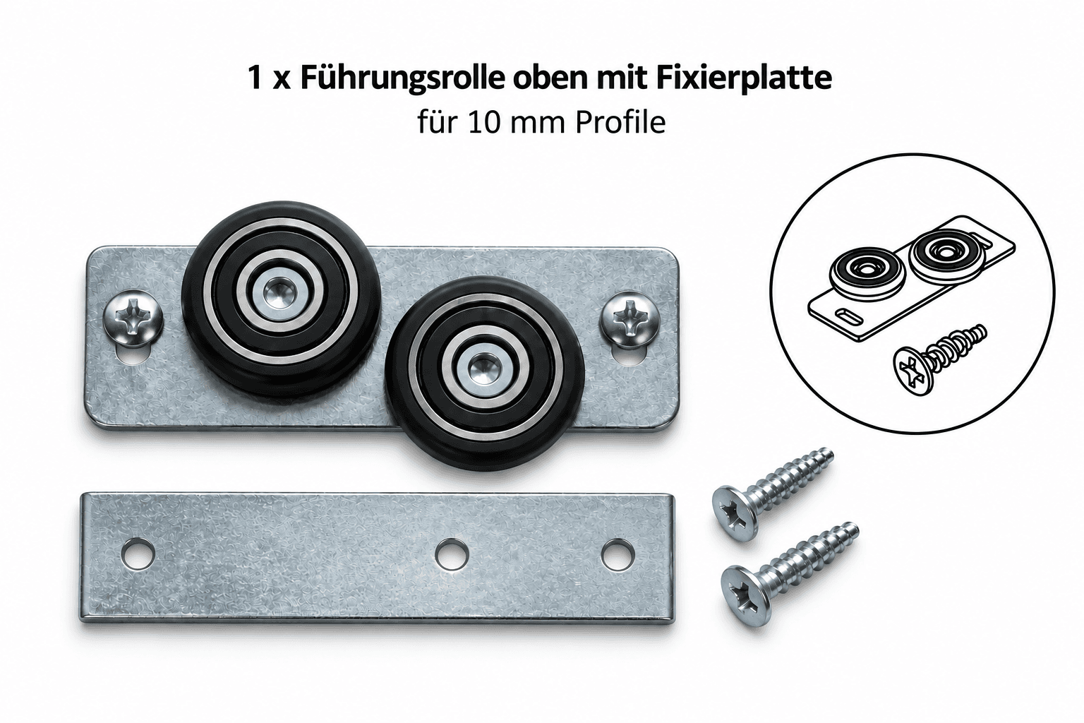bild von Führungsrolle oben mit Fixierplatte für 10 mm Profile