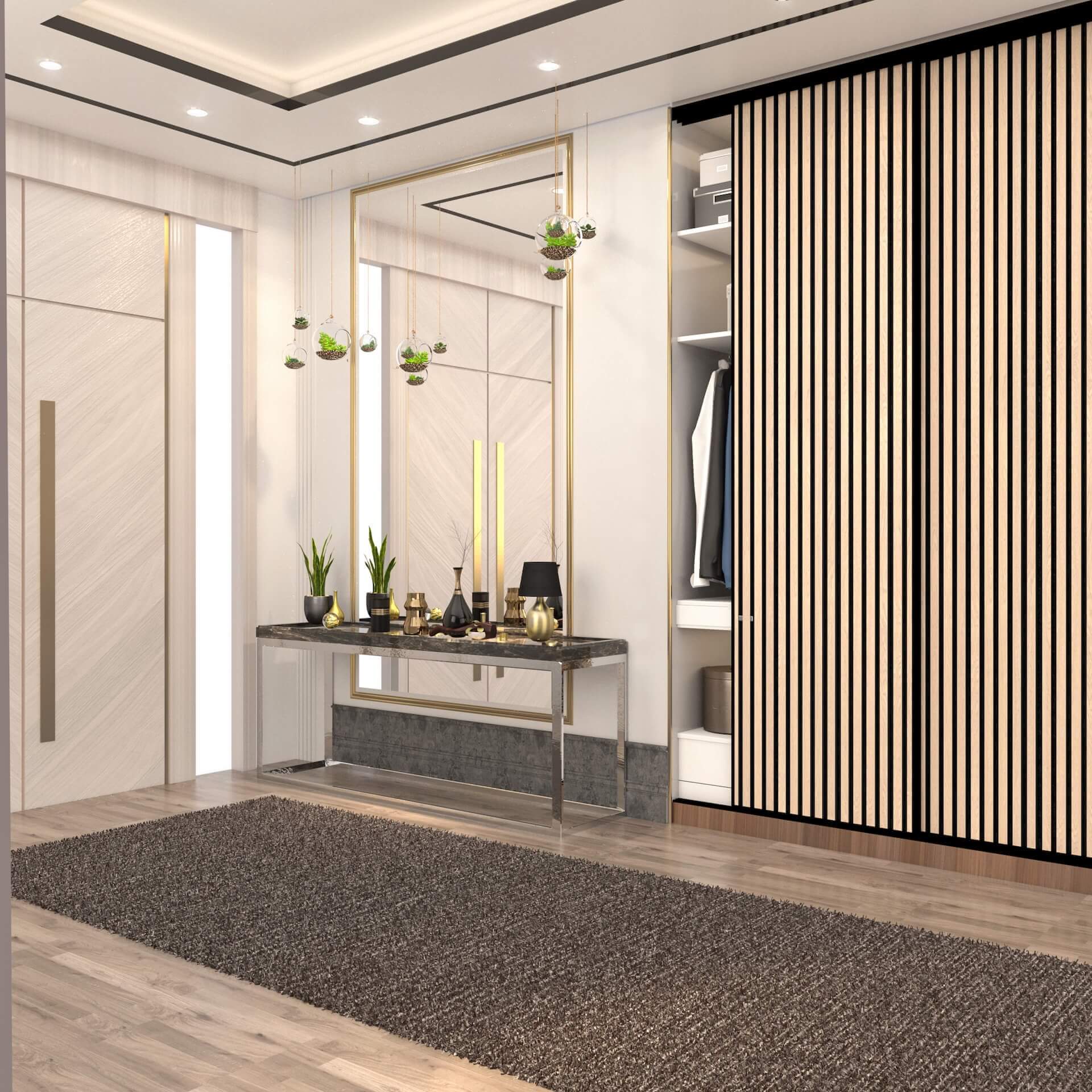 Schrankschiebetüranlage - Schwarze Rahmen und Schienen - Farbe Light Oak