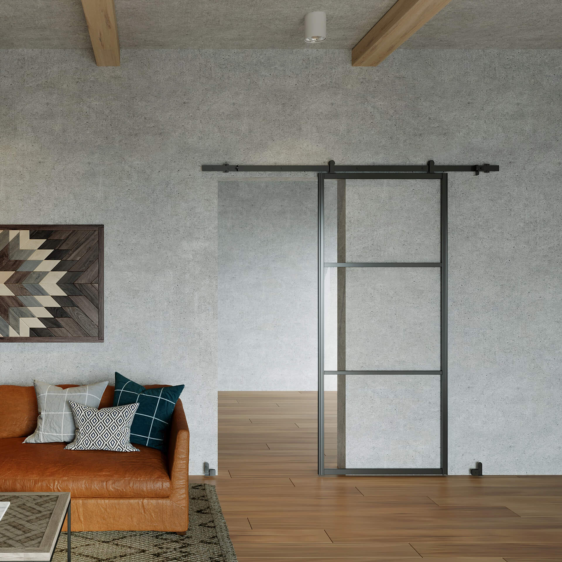 HS-Loft mit Rahmentyp A Komplett | Glasschiebetür im modernen Industrie Design
